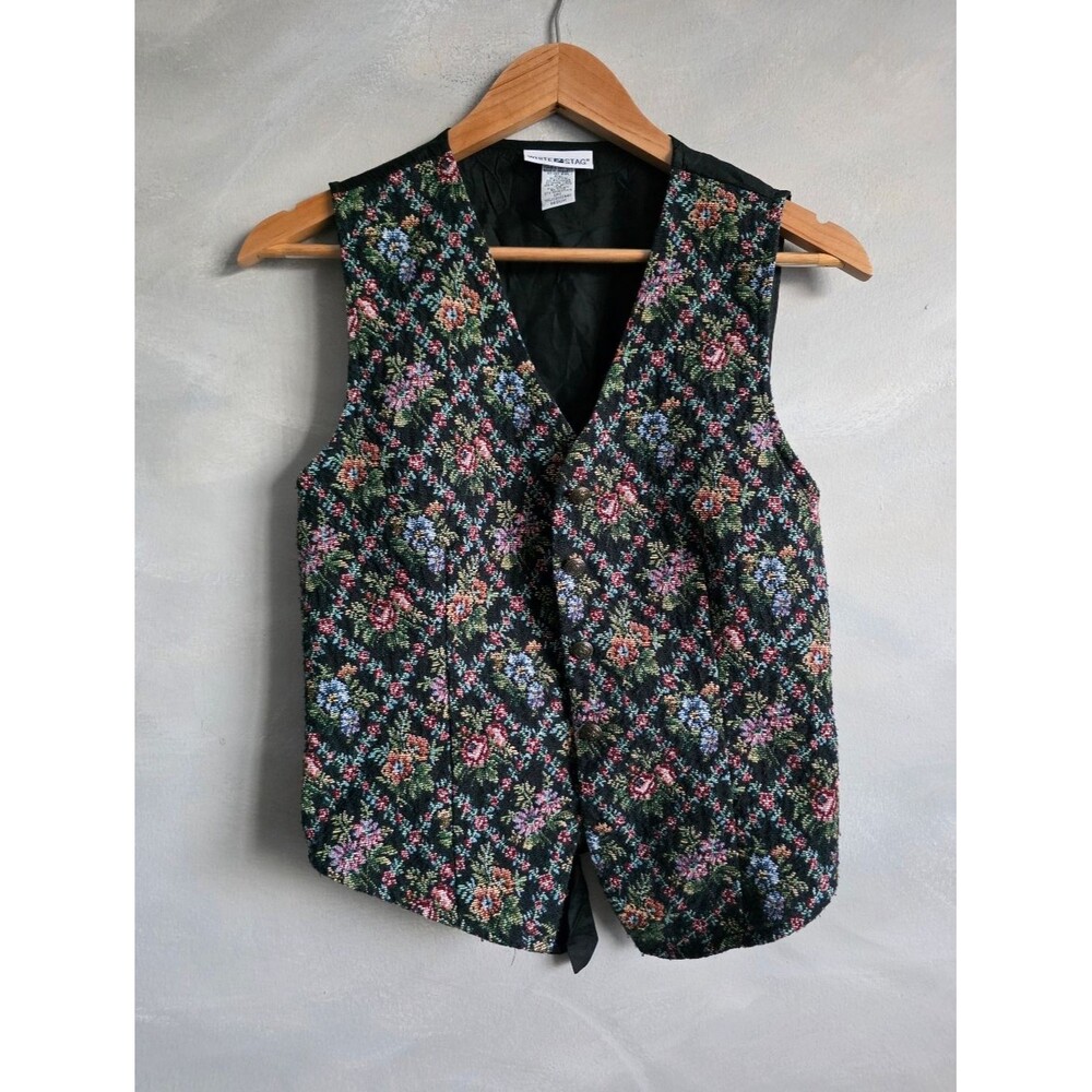 White Stag Vtg Floral Tapestry Button Vest Waistcoat Sz M Cottagecore Prairie